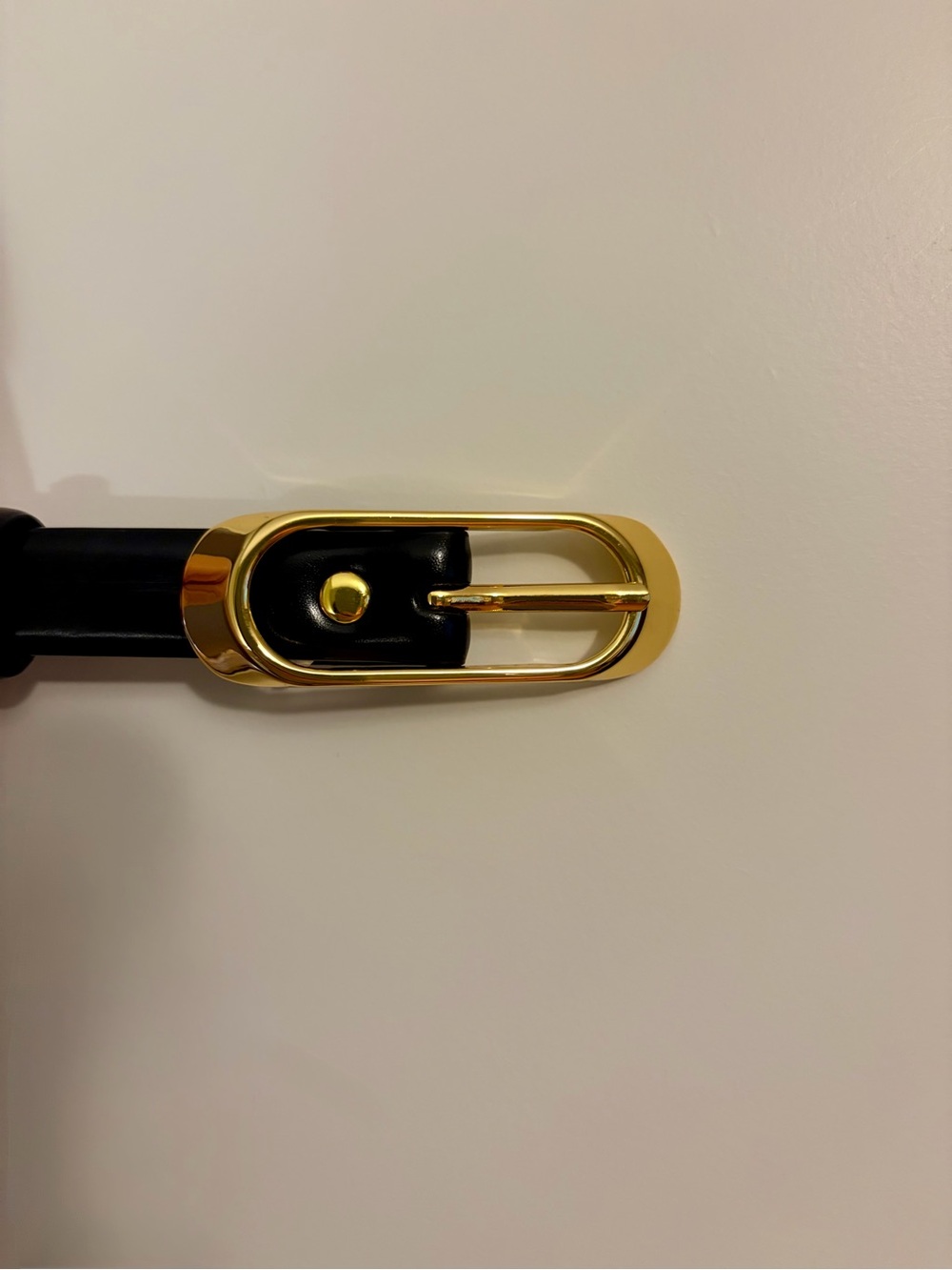 J. Crew Black Leather Belt with Gold Oval Buckle